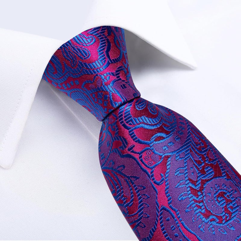 DiBanGu Paisley Ties for Men Silk Necktie and Pocket Square Cufflinks Tie Clip Set Woven Classic Mens Tie for Wedding Party - Image 4